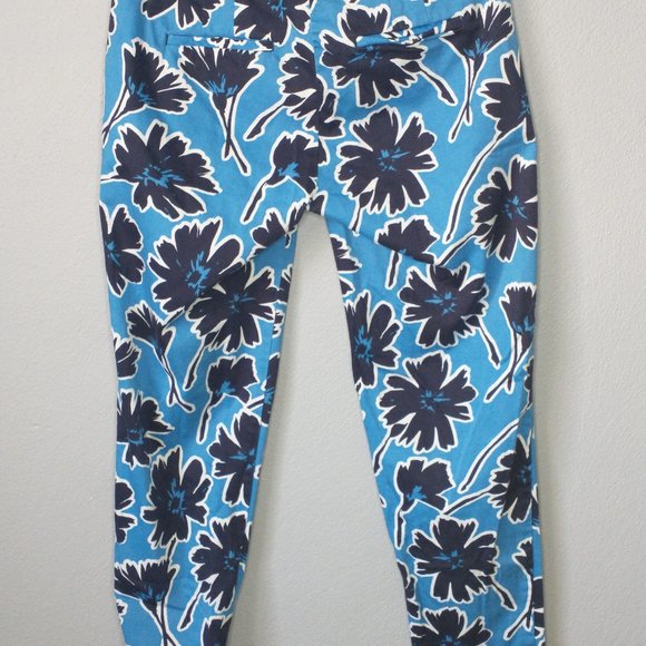 J. Crew Blue White Floral Chino Pants Women’s Size 0 Skimmer Slim Ankle - Picture 8 of 8